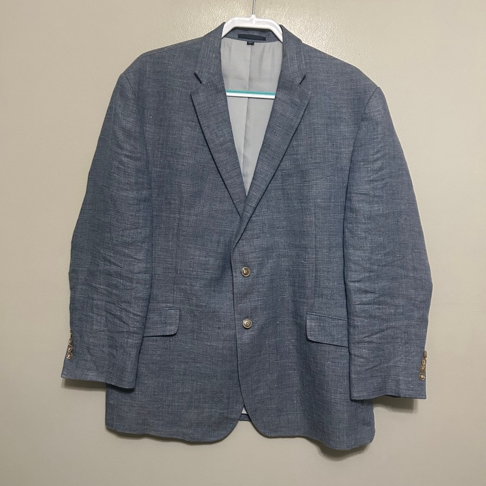 Jos. A. Bank Mens Blazer 44R Blue 100% Linen Tailored Fit Jacket Coastal Wedding